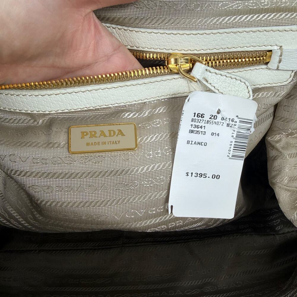 Prada Cinghiale Leather Frame Large Shoulder Bag Bianco White - Picture 11 of 16